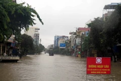 Mưa lớn gây ngập tại Thái Nguyên. (Ảnh: Thu Hằng/TTXVN)