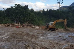 Khu vực sạt lở Trà Leng. (Ảnh: TTXVN phát)