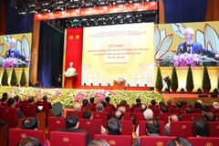Tổng Bí thư, Chủ tịch nước Nguyễn Phú Trọng đọc diễn văn quan trọng tại buổi lễ. (Ảnh: Trí Dũng/TTXVN)