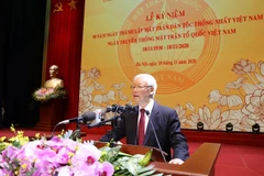 Tổng Bí thư, Chủ tịch nước Nguyễn Phú Trọng đọc diễn văn quan trọng tại buổi lễ. (Ảnh: Trí Dũng/TTXVN)