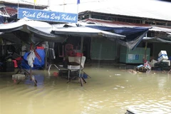 Mưa lớn gây ngập lụt ở địa bàn xã Vĩnh Thạnh, thành phố Nha Trang, tỉnh Khánh Hòa. (Ảnh: Phan Sáu/TTXVN)
