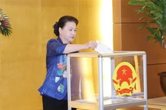 Chủ tịch Quốc hội Nguyễn Thị Kim Ngân tham gia ủng hộ. (Ảnh: Trọng Đức/TTXVN)