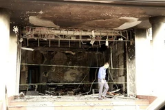 Hiện trường vụ cháy trụ sở Công ty Bảo Minh Yên Bái. (Ảnh: Đức Tưởng/TTXVN)