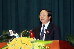 Ông Lê Văn Thành, Ủy viên Trung ương Đảng, Bí thư Thành ủy, Chủ tịch Hội đồng Nhân dân thành phố Hải Phòng phát biểu khai mạc kỳ họp. (Ảnh: An Đăng/TTXVN)