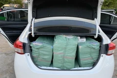 Thuốc lá lậu được giấu trong cốp ôtô. (Ảnh: TTXVN phát)