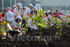 Lễ trồng cây tại Trung tâm thương mại Aeon Mall Long Biên. (Ảnh: Hùng Võ/Vietnam+)