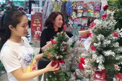 Sản phẩm cây thông Noel được người tiêu dùng ưa chuộng tìm mua. (Ảnh: Mỹ Phương/TTXVN)