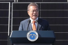 Tổng thống Hàn Quốc Moon Jae-in phát biểu tại một sự kiện ở Gunsan. (Nguồn: Yonhap/TTXVN)