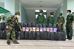 Hơn 800kg pháo bị các chiến sỹ thuộc Đồn Biên phòng Vàm Trảng Trâu phối hợp cùng các lực lượng bắt giữ. (Ảnh: TTXVN phát)