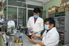 Phó Giáo sư-Tiến sỹ, Nghiên cứu viên cao cấp Lê Quang Huấn (bên phải) và cộng sự nghiên cứu thuốc điều trị COVID-19 từ việc kết hợp thông tin từ Y văn cùng với các công bố quốc tế mới nhất để sàng lọc, lựa chọn các dược chất có hoạt tính sinh dược cao từ 