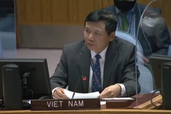 Đại sứ, Trưởng phái đoàn Việt Nam tại Liên hợp quốc Đặng Đình Quý phát biểu tại phiên họp. (Ảnh: Khắc Hiếu/TTXVN)