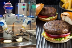 "Đầu bếp robot" có thể làm ba miếng bít tết khác nhau cùng một lúc. (Nguồn: AFP) 