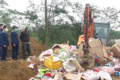 Tiêu hủy lô hàng hóa trị giá hơn 3 tỷ đồng. (Ảnh: Đức Thọ/TTXVN)