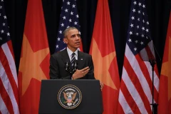 Tổng thống Hoa Kỳ Barack Obama đã có bài phát biểu đặc biệt trước gần 2.000 thanh niên, đại diện cho giới trẻ Việt Nam. (Ảnh: Minh Sơn/TTXVN)