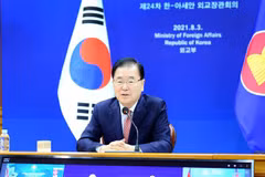 Ngoại trưởng Hàn Quốc Chung Eui-yong phát biểu tại Hội nghị Ngoại trưởng ASEAN-Hàn Quốc diễn ra theo hình thức trực tuyến ngày 3/8/2021. (Ảnh: YONHAP)