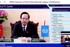 Bộ trưởng Bộ Lao động-Thương binh và Xã hội Đào Ngọc Dung phát biểu tại ILC-109. (Ảnh: PV/Vietnam+)