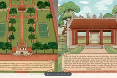 Kiến trúc, lịch sử Văn Miếu được thể hiện sinh động, dễ nhìn qua sách tranh. (Ảnh chụp màn hình)