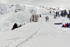 Khoảnh khắc tuyết lở từ đỉnh núi Apharwat. (Nguồn: PTI)