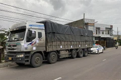 Xe ôtô tải có dấu hiệu vi phạm tải trọng. (Ảnh: Tường Quân/TTXVN)