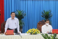 Ông Phan Đình Trạc, Ủy viên Bộ Chính trị, Bí thư Trung ương Đảng, Trưởng Ban Nội chính Trung ương phát biểu. (Ảnh: Công Mạo/TTXVN)