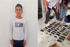 Đối tượng Phan Văn Nhí cùng tang vật của vụ trộm. (Ảnh: TTXVN phát)