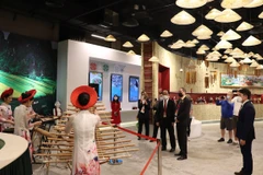 Các đại biểu tham quan Nhà triển lãm Việt Nam tại Expo 2020 Dubai. (Ảnh: Cục Hợp tác quốc tế)