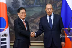 Ngoại trưởng Hàn Quốc Chung Eui-young và người đồng cấp Nga Sergei Lavrov. (Nguồn: Mid.ru)