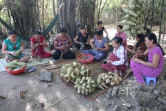 Đan đát các sản phẩm nông thôn thu nhỏ tại hộ kinh doanh Diệp Thị Trang. (Ảnh: Thanh Hòa/TTXVN)