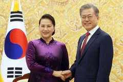 Chủ tịch Quốc hội Nguyễn Thị Kim hội kiến Tổng thống Hàn Quốc Moon Jae-in. (Ảnh: Trọng Đức/TTXVN)