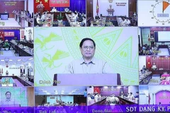 Thủ tướng Phạm Minh Chính chủ trì họp Ban Chỉ đạo về các Công trình, Dự án Quan trọng Quốc gia, Trọng điểm ngành Giao thông Vận tải tại điểm cầu Trụ sở Chính phủ. (Ảnh: Dương Giang/TTXVN) 