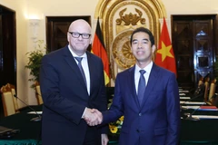 Thứ trưởng Bộ Ngoại giao Tô Anh Dũng với Quốc Vụ khanh đặc trách khu vực châu Á-Thái Bình Dương, Bộ Ngoại giao Cộng hòa Liên bang Đức Andreas Michaelis. (Ảnh: Lâm Khánh/TTXVN)