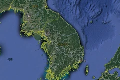 Hình ảnh vệ tinh chụp toàn cảnh bán đảo Triều Tiên. (Nguồn: Google Maps)