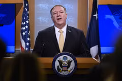Ngoại trưởng Mỹ Mike Pompeo trong cuộc họp báo ở Washington DC., ngày 18/11/2019. (Nguồn: AFP/TTXVN)