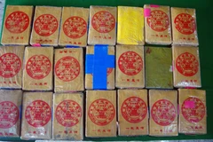 Số tang vật được người dân ở xã Quảng Ngạn, huyện Quảng Điền bàn giao lại cho lực lượng Bộ đội Biên phòng tỉnh Thừa Thiên-Huế. (Ảnh: Đỗ Văn Trưởng/TTXVN)