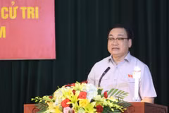 Bí thư Thành ủy, Trưởng đoàn đại biểu Quốc hội thành phố Hà Nội Hoàng Trung Hải phát biểu. (Ảnh: Văn Điệp/TTXVN)