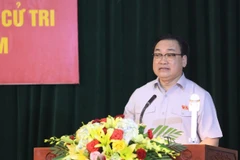 Bí thư Thành ủy, Trưởng đoàn đại biểu Quốc hội thành phố Hà Nội Hoàng Trung Hải phát biểu. (Ảnh: Văn Điệp/TTXVN)