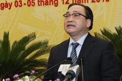 Ủy viên Bộ Chính trị, Bí thư Thành ủy Hoàng Trung Hải, Trưởng đoàn đại biểu Quốc hội Thành phố Hà Nội phát biểu chỉ đạo Kỳ họp thứ 11, Hội đồng Nhân dân thành phố Hà Nội khóa XV. (Ảnh: Lâm Khánh/TTXVN)