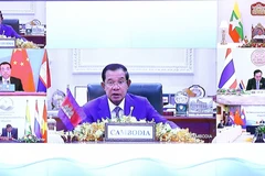 Thủ tướng Campuchia Samdech Techo Hun Sen phát biểu tại hội nghị. (Ảnh: Thống Nhất/TTXVN)