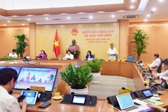 Đoàn đại biểu Quốc hội Thành phố Hà Nội tại điểm cầu Hà Nội. (Ảnh: TTXVN)