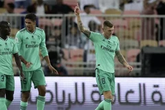 Toni Kroos ăn mừng sau khi lập siêu phẩm. (Ảnh: AP)