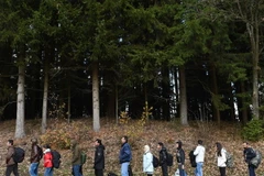 Người tị nạn chờ xe buýt sau khi vượt qua khu vực biên giới giữa Áo và Đức ở Wegscheid, miền nam Đức năm 2015. (Nguồn: AFP/TTXVN)