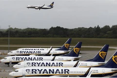 Máy bay của hãng hàng không Ryanair tại sân bay Stansted, Đông Bắc London, Anh. (Ảnh: AFP/TTXVN)
