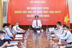Bí thư Ban Cán sự Đảng, Bộ trưởng Bộ Ngoại giao Bùi Thanh Sơn phát biểu. (Ảnh: TTXVN)