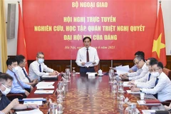 Bí thư Ban Cán sự Đảng, Bộ trưởng Bộ Ngoại giao Bùi Thanh Sơn phát biểu. (Ảnh: TTXVN)