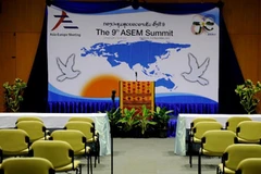 Khung cảnh Trung tâm họp báo của hội nghị ASEM-9 tại Vientiane, Lào. (Nguồn: Xinhua)