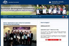 Giao diện website nhận hồ sơ trực tuyến dự tuyển Học bổng Phát triển Australia. 