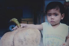 Củ đậu nặng 7,4kg được lưu giữ tại nhà ông Bình. (Ảnh: Huỳnh Sử/TTXVN) 