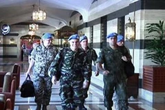 Các quan sát viên Liên hợp quốc tại Damascus ngày 17/4. (Nguồn: AFP/TTXVN)