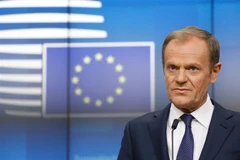 Chủ tịch Hội đồng châu Âu Donald Tusk trong cuộc họp báo tại Brussels, Bỉ ngày 22/3/2019. (Ảnh: THX/TTXVN)