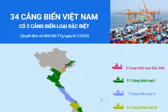 [Infographics] 34 cảng biển Việt Nam, có 2 cảng biển loại đặc biệt